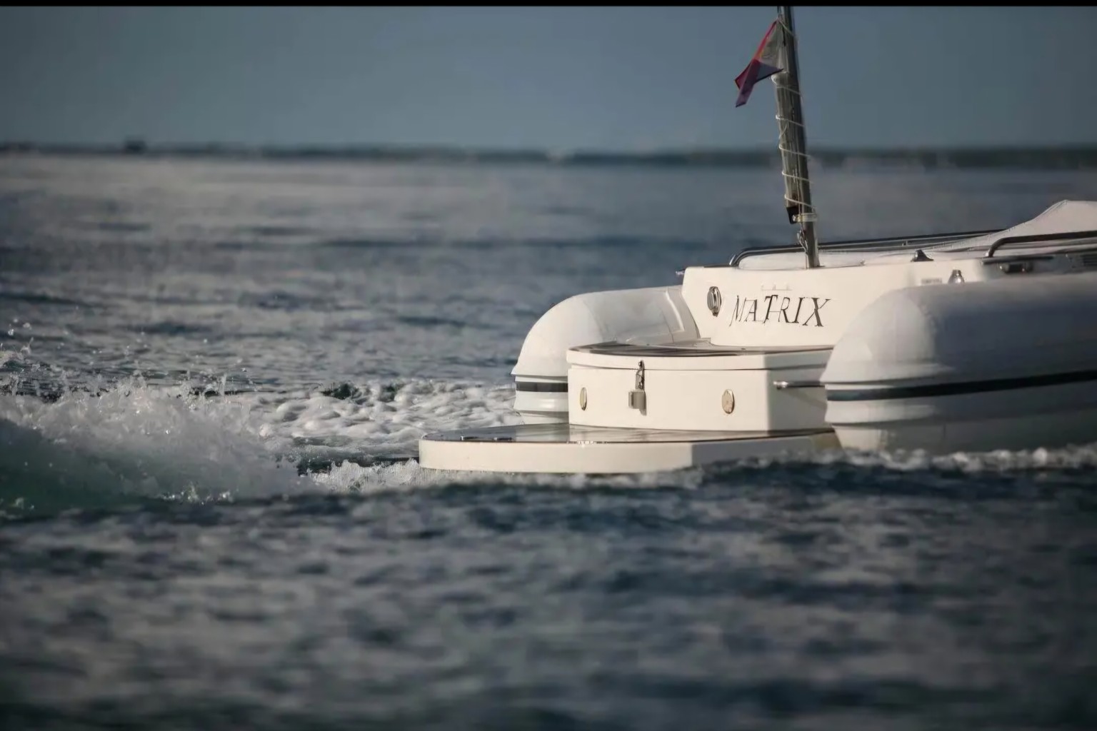 Close view of The Matrix stern underway